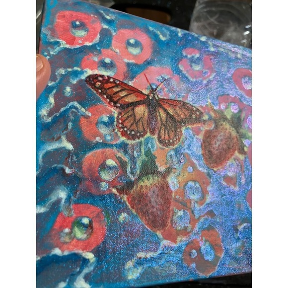 Original Painting Butterfly strawberries ooak Art surrealism‎ artwork Artettina - Picture 3 of 7